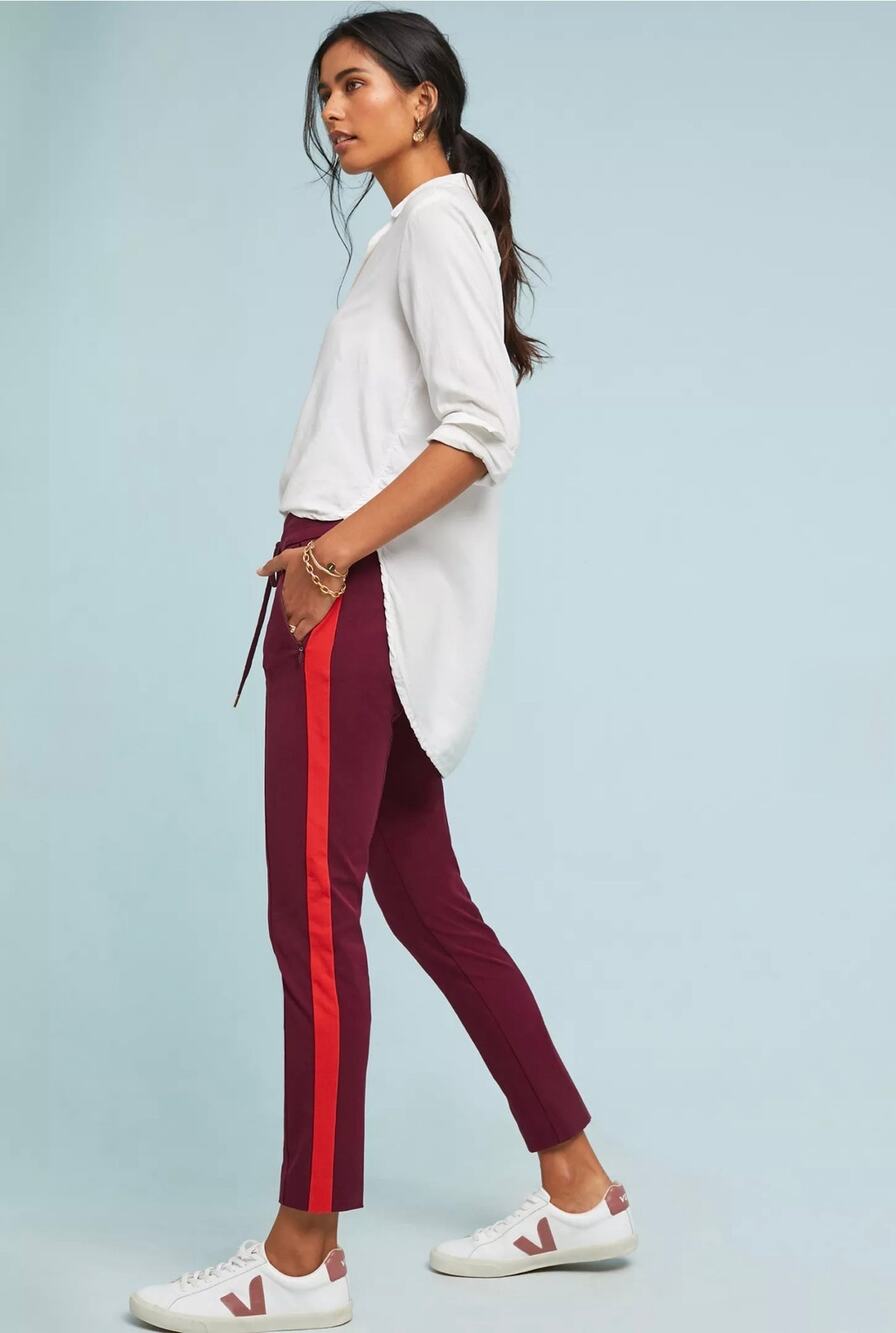 Anthropologie Women's Burgundy Red The Essential Striped Trousers Pants Size 6